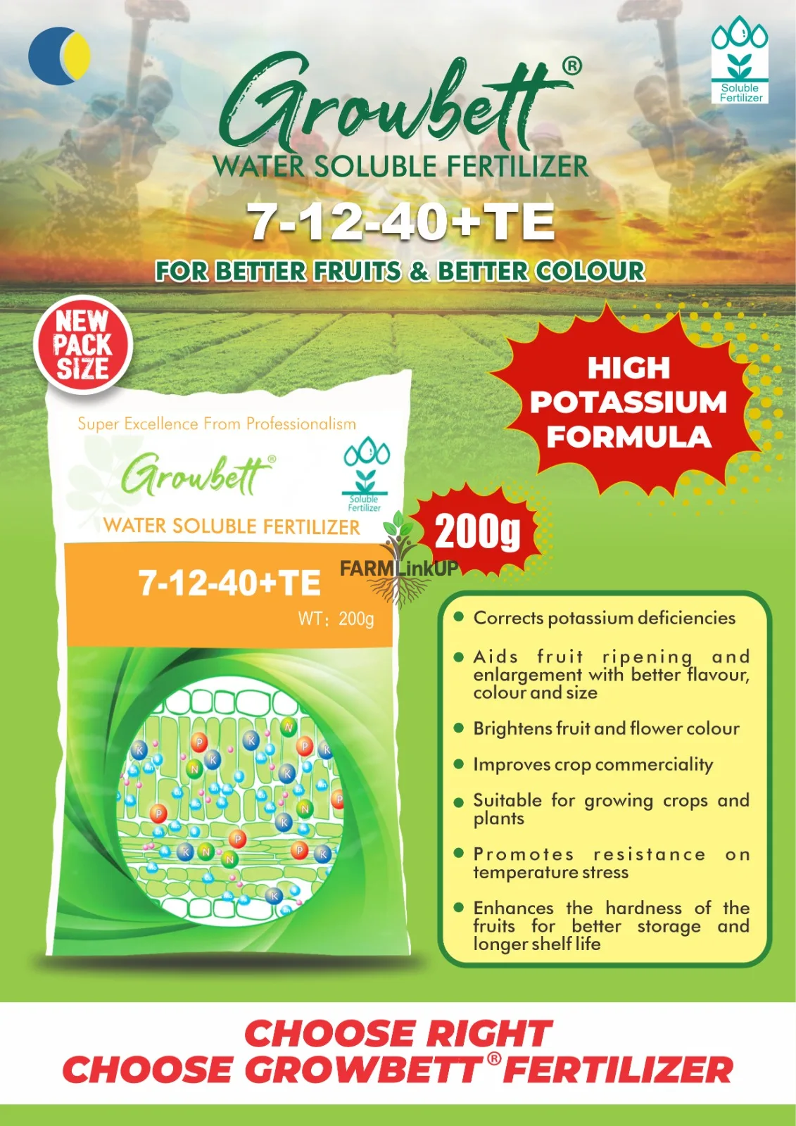 Growbett 20-20-20 & 7-12-40 fertilizer 